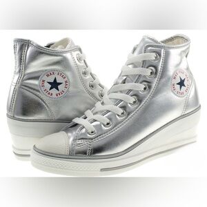 🆕 [Maxstar] Women's Zipper Low Wedge Heel Silver High Top Sneakers Sz: 8